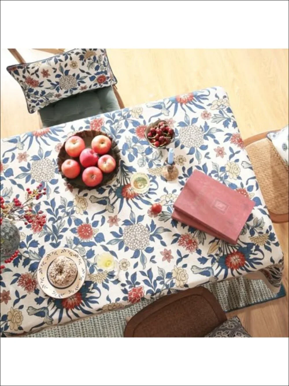 Vintage French Linen Tablecloth Square 55x55 Floral Dining Decor